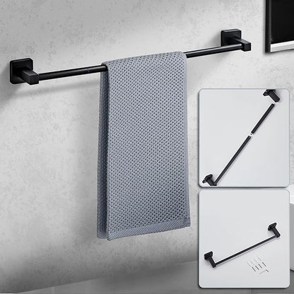 Matte Black Bathroom Hardware Set 4 Pieces,Bathroom Accessories Set Stainless Steel Wall Mounted, Hand Towel Bar, Towel Ring, Robe Towel Hooks,Toilet Paper Holder,Towel Bar Set, 23.6 Inch - Image 4