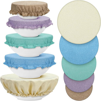 10 Pack Cloth Bowl Covers for Bread Rising - 5 Size Stretch Elastic Food Storage Container Lids - Reusable Cotton Fabric Covers for Food, Fruits, Leftovers (Vintage)