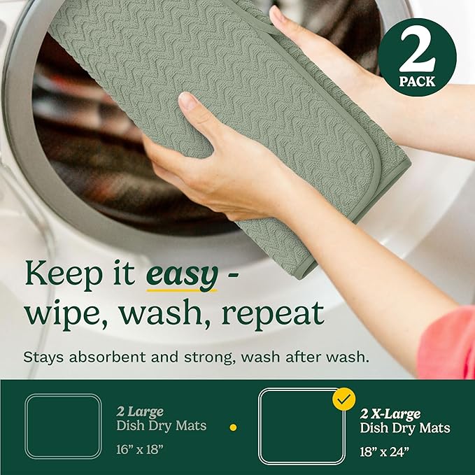 Cuisinart Dish Drying Mats for Kitchen Counter - (2) 18" x 24" Ultra Absorbent Dish Drying Mat XL - Foldable, Machine Washable, Fast Drying Dish Mat (Geostripe) - Image 6