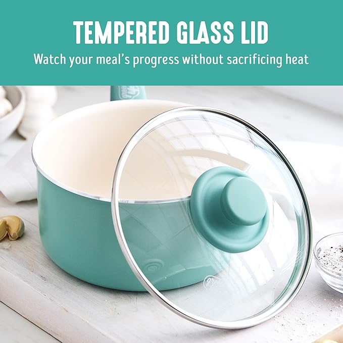 GreenLife 2.5QT Nonstick Saucepan with Glass Lid, Soft Grip, PFAS-Free Ceramic, Multipurpose Chef Pan, Milk & Sauce Cooking Pot, Dishwasher & Oven Safe to 350˚F, Stay-Cool Handle, Turquoise - Image 6