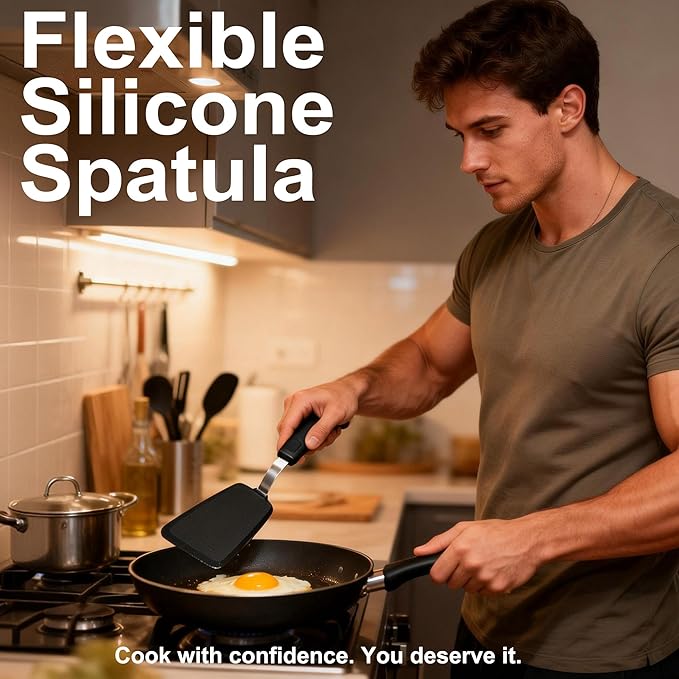 3 Piece Silicone Spatula Turner Set, Spatulas Silicone Heat Resistant Kitchen Cooking Utensils Set for Nonstick Cookware - Flexible Stainless Steel with Silicone, Dishwasher Safe
