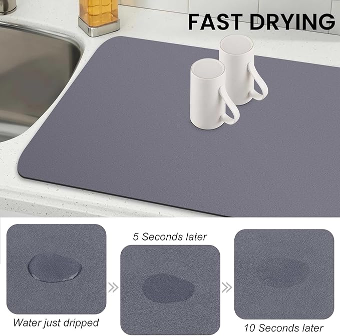 WISELIFE Dish Drying Mat Super Absorbent Drying Mat Large Dish Drying Mats for Kitchen Counter Easy Clean Dish Mat Kitchen Drying Mat18"x 36" Classic Grey - Image 4