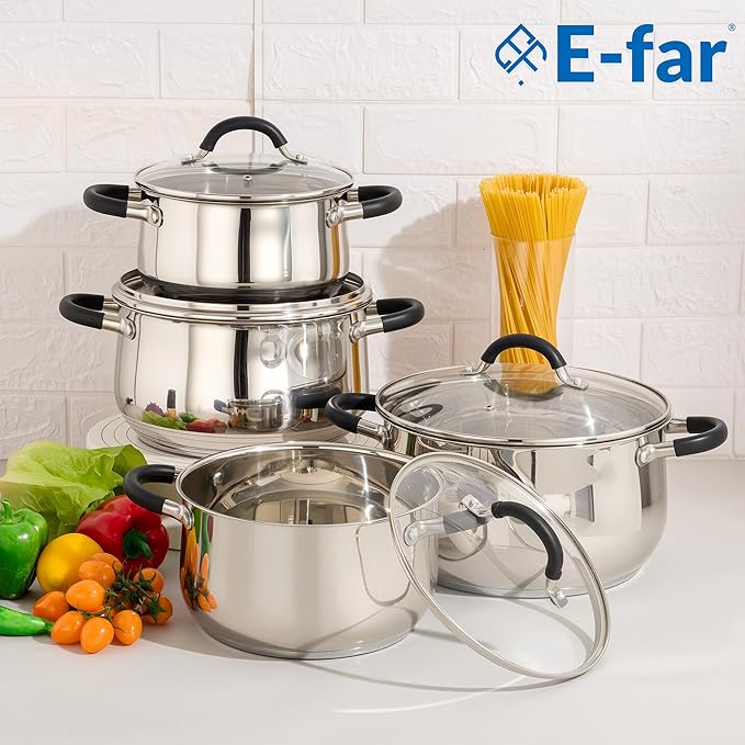 E-far 5Qt Stainless Steel Pot, Stock Pot with Glass Lid for Cooking Pasta Soup Sauce, Tri-Ply Induction Thick Base & Cool-Touch Handles, All Stoves & Dishwasher Safe - Image 7