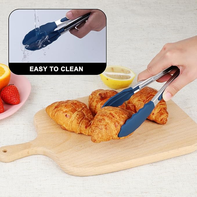 Hotec Mini Silicone Kitchen Tongs for Cooking - 7-Inch Small Serving Tongs with Silicone Tips, Set of 3 (Classic Blue) - Image 9