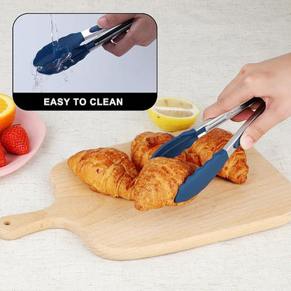 Hotec Mini Silicone Kitchen Tongs for Cooking - 7-Inch Small Serving Tongs with Silicone Tips, Set of 3 (Classic Blue) - Image 9