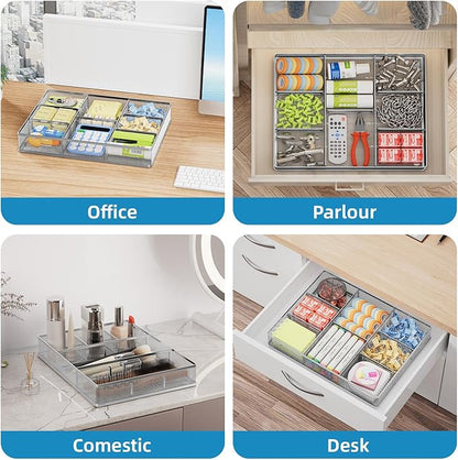 Marbrasse Desk Drawer Organizer, Metal Mesh Drawer Organizer Tray with 5 Adjustable Compartments,Desk Organizers and Accessories for Home,Office,Kitchen,Makeup,Vanity (Silver)