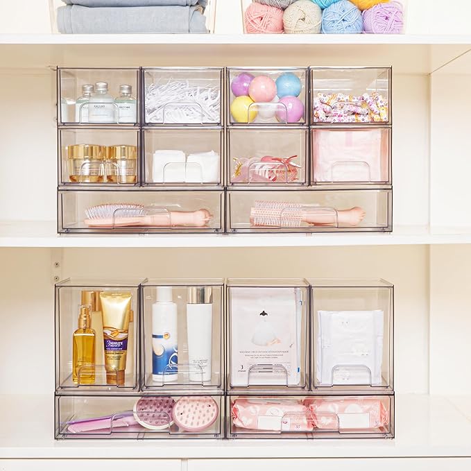 Vtopmart 7.6" H Clear Stackable Storage Drawers, 2 Pack Plastic Organizers Bins for Skincare, Cosmetics,Beauty Supplies,Ideal for Vanity, Bathroom,Kitchen Countertop,Cabinet Organization - Image 4