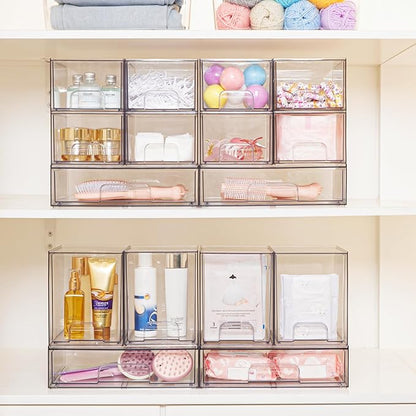 Vtopmart 7.6" H Clear Stackable Storage Drawers, 2 Pack Plastic Organizers Bins for Skincare, Cosmetics,Beauty Supplies,Ideal for Vanity, Bathroom,Kitchen Countertop,Cabinet Organization - Image 4