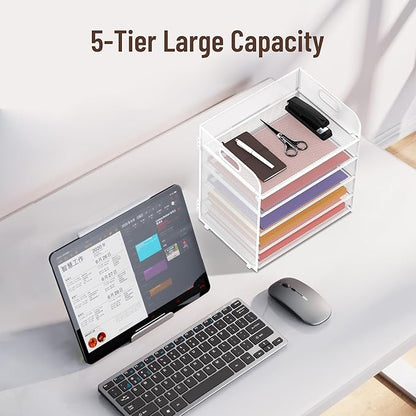 Supeasy 5 Trays Paper Organizer Letter Tray with Handle-Mesh Desk File Holders, Paper Sorter Desk Organizer for Office, Home, Classroom or School, White - Image 6
