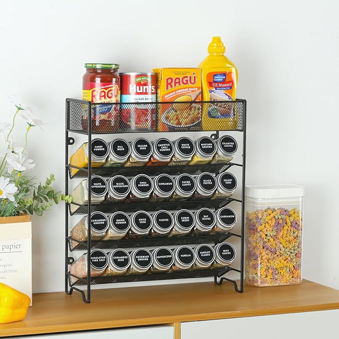 Skiileor Spice Rack Organizer with 28 Empty Spice Jars,Spice Labels,Chalk pen and Funnel Complete Set,Space-Saving for Countertop, Cabinet or Wall Mount - Image 5