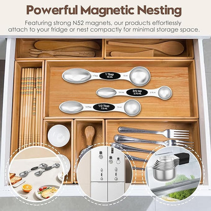 Magnetic Measuring Cups and Spoons Set - 304 Stainless Steel | Dual-sided Design | Set of 15 with Leveler | Strong N52 Magnetic Nesting Design | for Dry & Liquid Ingredients (Black) - Image 5
