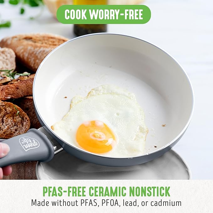 GreenLife Non Stick Fry Pan Set (7" & 10"), Non-Toxic PFAS-Free Ceramic Skillets, Dishwasher & Oven Safe, Egg Omelet Frying Pans, Stay- Cool Handles, Kitchen Home Cooking Essentials, Gray - Image 2