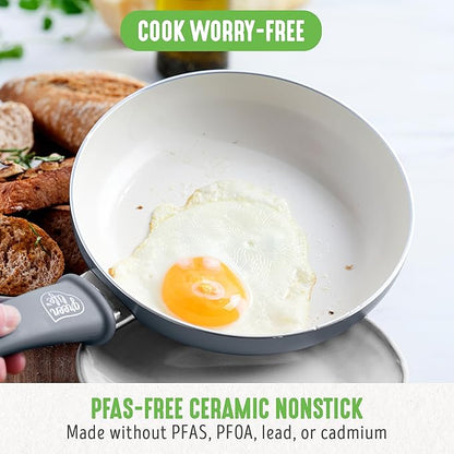 GreenLife Non Stick Fry Pan Set (7" & 10"), Non-Toxic PFAS-Free Ceramic Skillets, Dishwasher & Oven Safe, Egg Omelet Frying Pans, Stay- Cool Handles, Kitchen Home Cooking Essentials, Gray - Image 2