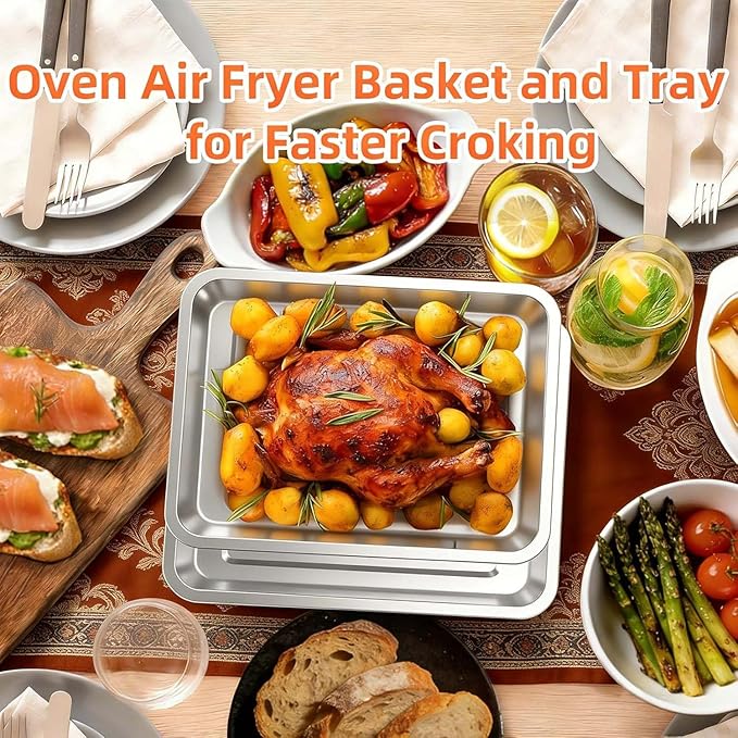 Baking Pan Stainless Steel Set of 2, 12.4"x11" Air Fryer Pan Replacement Tray for Cuisinart TOA-060 and TOA-065 TOA-70 Airfryer Toaster Oven Accessories Parts for Cooking Bread and Broiling, NonStick