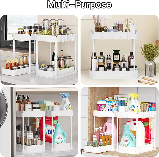Ukeetap 2 Pack Multi-Purpose Pull-Out Storage Organizers, Under Sink & Cabinet Storage, 12.8 Inch, White - Image 6