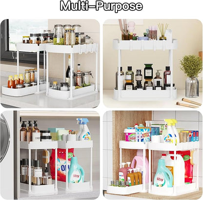Ukeetap 2 Pack Multi-Purpose Pull-Out Storage Organizers, Under Sink Organizers and Storage for Bathroom & Kitchen, Under Cabinet Organizers and storage, 14.8 Inch, White - Image 6