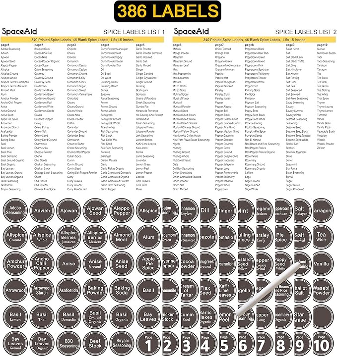 SpaceAid Spice Rack Organizer with 20 Spice Jars, 386 Spice Labels, Chalk Marker and Funnel Set for Cabinet, Countertop, Pantry, Cupboard or Door & Wall Mount - 20 Jars, 9.8" W × 10.8“H, Black - Image 6