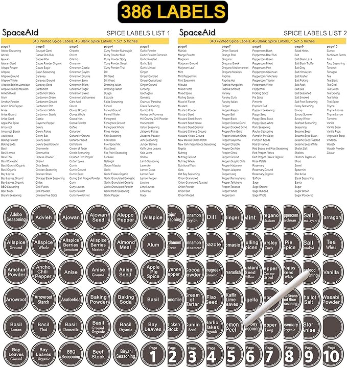 SpaceAid Spice Rack Organizer with 21 Spice Jars, 386 Spice Labels, Chalk Marker and Funnel Set for Cabinet, Countertop, Pantry, Cupboard or Door & Wall Mount - 21 Jars, 13.4" W × 9" H, Black - Image 5