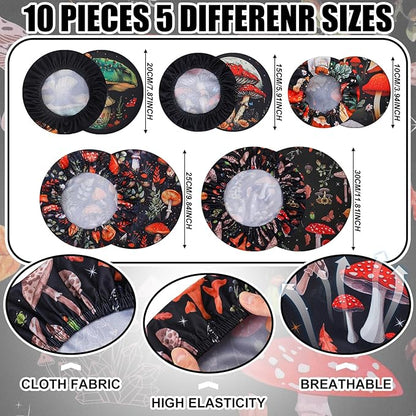 Patelai 10 Pcs Bowl Covers Reusable in 5 Size Stretch Cloth Fabric Elastic Food Storage Bowl Covers Bread Sourdough Lids for Proofing Food Fruits Leftover(Deep Color,Mushroom Style) - Image 5