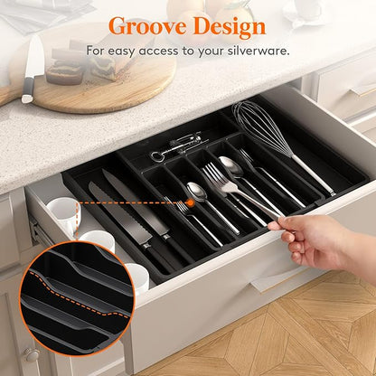 Lifewit Silverware Drawer Organizer, Expandable Utensil Tray for Kitchen, BPA Free Flatware and Cutlery Holder, Adjustable Plastic Storage for Spoons Forks Knives, 33 -57 x 42cm, Black - Image 9