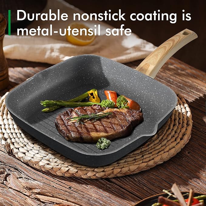 MAISON ARTS 17 Piece Pots and Pans Set Non Stick, Kitchen Cookware Sets with Nonstick Granite Stone Coating, Suitable for Induction Cooktops, Grey - Image 2
