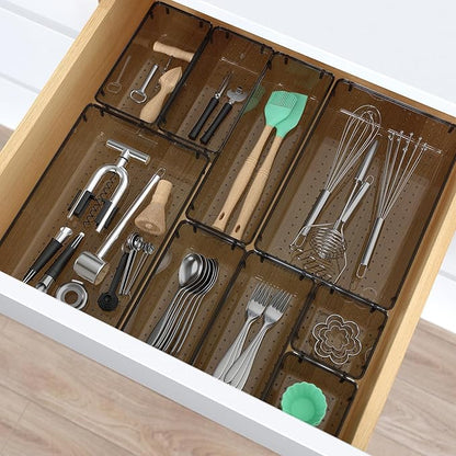 StorMiracle 7 PCS Clear Plastic Drawer Organizers Set, 4 Size Desk Drawer Organizer Trays for Makeup, Jewelry, Kitchen Utensils, Gadgets and Office Accessories, Black - Image 6