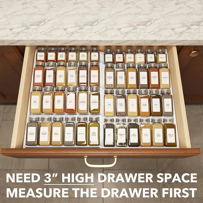 SpaceAid Bamboo White Spice Drawer Organizer, (Need 3" Deep Drawer) Expandable 4 Tier Spices Rack for Cabinet, Kitchen Seasoning Storage Insert (Jars Not Included, From 12" to 23" Wide) - Image 4