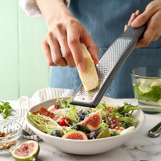 Spring Chef Premium Gray Lemon Zester Grater with Handle - Lime, Garlic, Ginger, Orange, Nutmeg, Fruit Grater - Heavy Duty Kitchen Tool - Stainless Steel Citrus Zester with Blade Cover - Fine Shred - Image 8