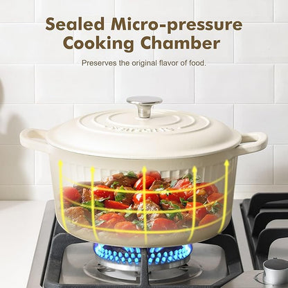 SENSARTE Enameled Cast Iron Dutch Oven Pot with Lid 3.5/5.5/6.5 Quart Heavy-Duty Round Dual Handles Kitchen Pot with Cotton Potholders & Silicone Trivet, Pot for Bread Baking, Stews, Braising, Roasting, Oven Safe, 6.5 Quart, White