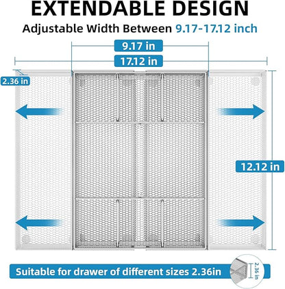 Marbrasse Expandable Desk Drawer Organizer, Mesh Tray with 10 Adjustable Compartments, Desk Organizers for Office Supplies, Makeup & Vanity (Expandable-Silver) - Image 2