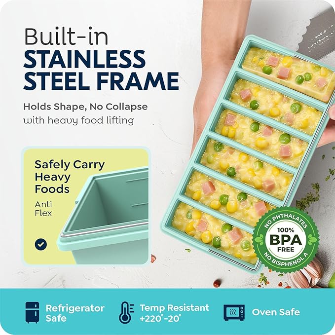 Silicone Freezer Trays with Lids, 2 Cup & 1/2 Cup Combo, Soup Container Style Ice Cube Trays, Reinforced Steel Rims, For Freezing Broth, Meal Prep and other dishes, Dishwasher & Oven Safe - 2 Pack
