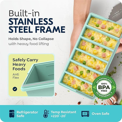 Silicone Freezer Trays with Lids, 2 Cup & 1/2 Cup Combo, Soup Container Style Ice Cube Trays, Reinforced Steel Rims, For Freezing Broth, Meal Prep and other dishes, Dishwasher & Oven Safe - 2 Pack