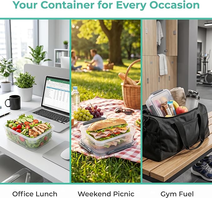 YORY 7 cup Plastic Food Storage Containers with Lids Nestable Freezer Dishwasher Safe Rectangle Meal Prep Container Set,5-Pack - Image 7