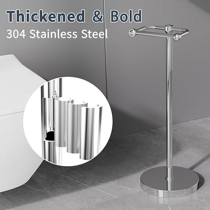 RARXTR Toilet Paper Holder Stand, Post Pivoting Design Free Standing Toilet Paper Holder, SUS304 Stainless Steel Toilet Paper Roll Holder, Heavy Stable Base (Chrome)