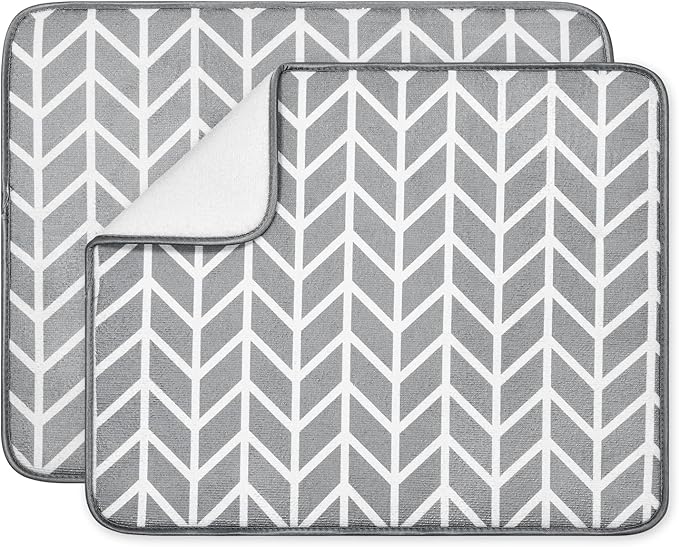 SUBEKYU Dish Drying Mat for Kitchen Counter, Absorbent Microfiber Dishes Drainer Mats/Rack Pads, 2 Pack, Light Grey, Branch by SUBEKYU