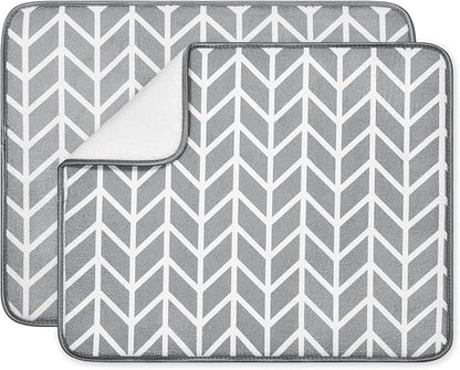 SUBEKYU Dish Drying Mat for Kitchen Counter, Absorbent Microfiber Dishes Drainer Mats/Rack Pads, 2 Pack, Light Grey, Branch by SUBEKYU