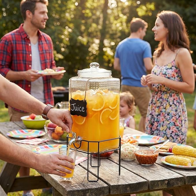 1.5 Gallon Glass Drink Dispenser, Drink Dispensers for Parties, Beverage Dispenser with Stand and Glass Lid, 100% Leakproof Spigot, Ideal for Lemonade, Juice, Iced Tea, Laundry Detergent - Image 3