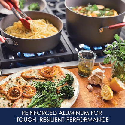 Rachael Ray - 87630 Rachael Ray Cucina Hard Anodized Nonstick Cookware Pots and Pans Set, 12 Piece, Gray with Red Handles - Image 4