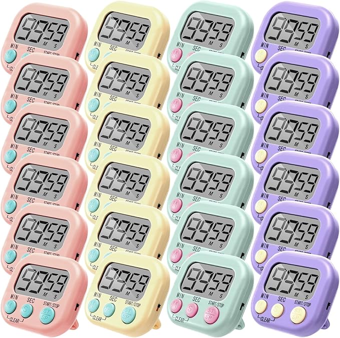 Weewooday 24 Pcs Digital Kitchen Timer Magnetic Timer Bulk On/Off Switch Minute Second Count up Countdown Loud Alarm for Exercise Cook Baking (Macaron Colors) by Weewooday