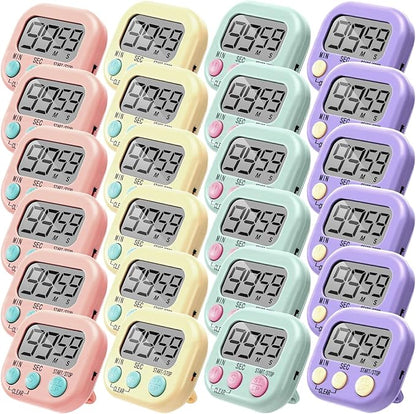 Weewooday 24 Pcs Digital Kitchen Timer Magnetic Timer Bulk On/Off Switch Minute Second Count up Countdown Loud Alarm for Exercise Cook Baking (Macaron Colors) by Weewooday