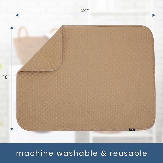 S&T INC. Dish Drying Mat XL, 18” x 24”, Absorbent Microfiber Kitchen Counter Mat, Drying Pad for Dishes, Utensils, Pots and Pans, Extra Large, Diamond Texture, Almond - Image 7