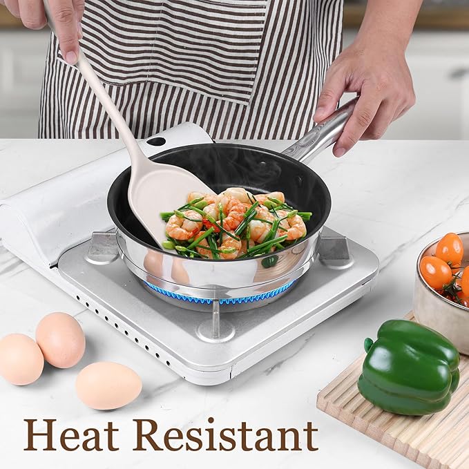 LIANYU 8Pcs Kitchen Cooking Utensils Set, Silicone Cooking Utensil Set, Heat Resistant Kitchen Tools for Nonstick Cookware, Includes Silicone Spatula, Spoon, Ladle, Turner, Dishwasher Safe, Khaki - Image 8