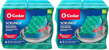 O-Cedar Scrunge Non-Scratch Scrub Sponge Multi-Use,All-Purpose,Odor-Resistant,Scrubbing Sponge Safely Cleans All Hard Surfaces in Kitchen and Bathroom,6 Count (Pack of 2) by O-Cedar