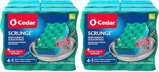O-Cedar Scrunge Non-Scratch Scrub Sponge Multi-Use,All-Purpose,Odor-Resistant,Scrubbing Sponge Safely Cleans All Hard Surfaces in Kitchen and Bathroom,6 Count (Pack of 2) by O-Cedar