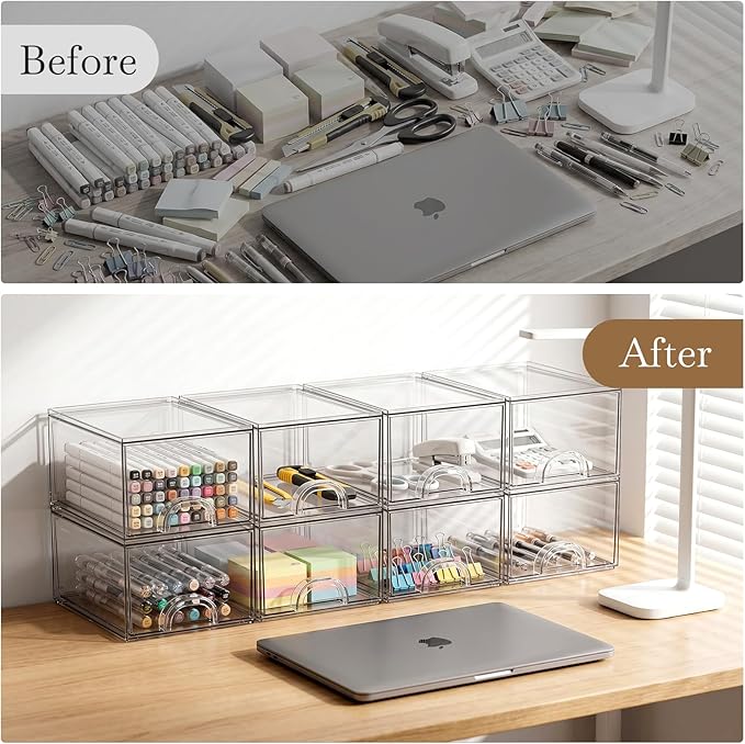8 Pack Small Clear Stackable Acrylic Storage Boxes Storage Drawers, Storage Organizer, Clear Plastic Makeup Organizer, Ideal for Vanity, Cabinet, Desk Organization - Image 7