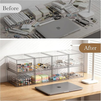 8 Pack Small Clear Stackable Acrylic Storage Boxes Storage Drawers, Storage Organizer, Clear Plastic Makeup Organizer, Ideal for Vanity, Cabinet, Desk Organization - Image 7