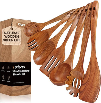 Kitchen Utensils Set, 7 Piece Premium Cooking Utensils Set, Durable Non-Stick Wooden Spoons for Cooking, Kitchen Essentials for New Home by KLYRO