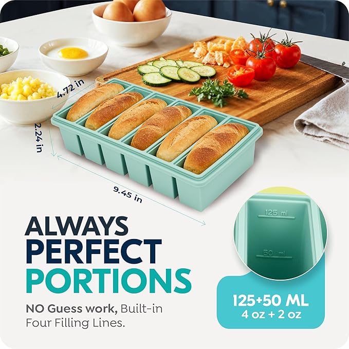 Silicone Freezer Trays with Lids, 2 Cup & 1/2 Cup Combo, Soup Container Style Ice Cube Trays, Reinforced Steel Rims, For Freezing Broth, Meal Prep and other dishes, Dishwasher & Oven Safe - 2 Pack