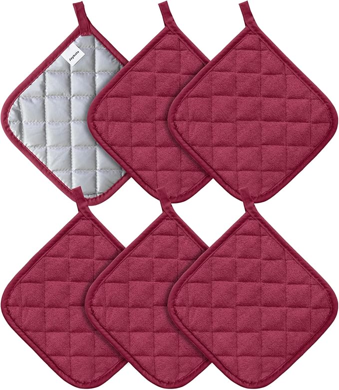 Joyhalo 6 Pack Pot Holders for Kitchen,Cotton Oven Holder with Great Heat Resistance,Non Slip Hot Pads for Kitchen Clearance,Dark Red by Joyhalo