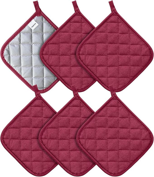 Joyhalo 6 Pack Pot Holders for Kitchen,Cotton Oven Holder with Great Heat Resistance,Non Slip Hot Pads for Kitchen Clearance,Dark Red by Joyhalo